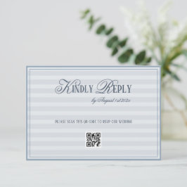 Cartão RSVP Patel Blue Striped Wedding QR code