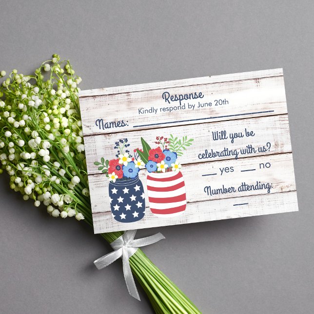 Cartão RSVP Patriotic Love II Rustic Quarto de julho Response (Criador carregado)