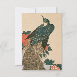 Cartão RSVP Pavão e Peônias por Hiroshige Casamento