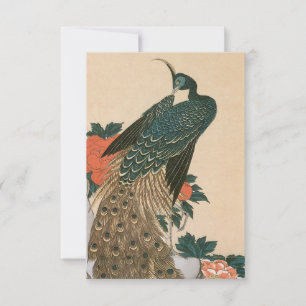 Cartão RSVP Pavão e Peônias por Hiroshige Casamento