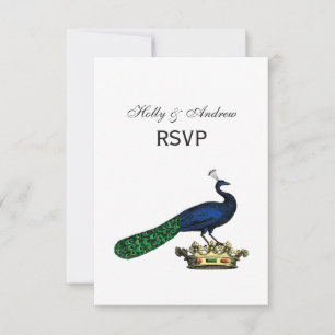 Cartão RSVP Pavão Estilizado Vintage Heráldico no C da Coroa