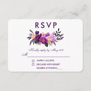 Cartão RSVP PB floral roxo ultravioleta do casamento da