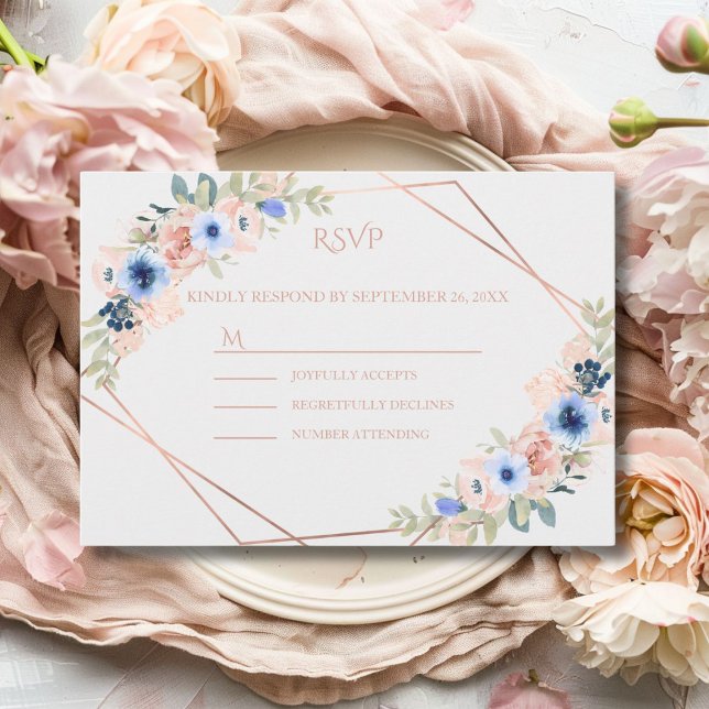 Cartão RSVP Peach Blue Wedding Collection (Peach Blue Light-Gray Wedding Collection RSVP Card)