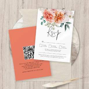 Cartão RSVP Peach Coral Peonies Florals Código QR Casamento