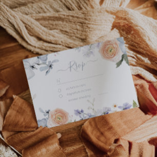 Cartão RSVP Peach Fuzz Dusty Blue Trendy Weds
