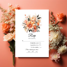 Cartão RSVP Peach Fuzz Floral Wedding
