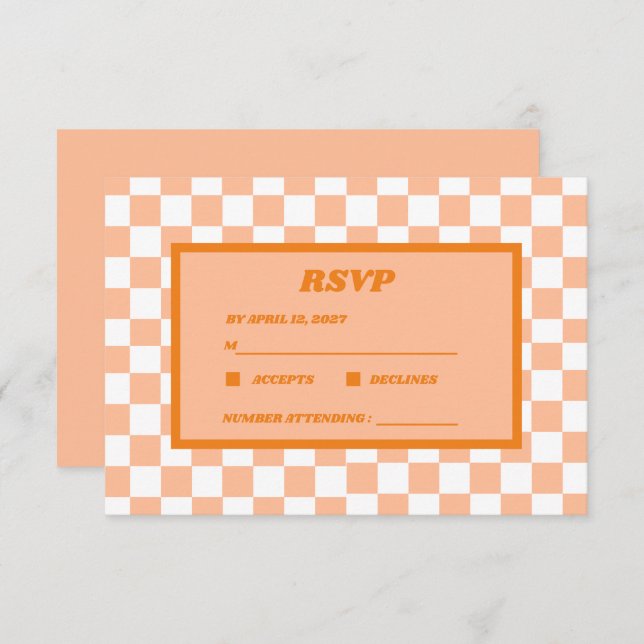 Cartão RSVP Peach Fuzz Orange Checkered Gingham Patterno (Frente/Verso)
