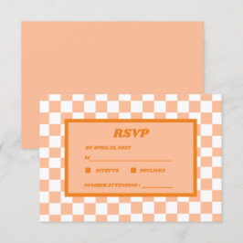 Cartão RSVP Peach Fuzz Orange Checkered Gingham Patterno
