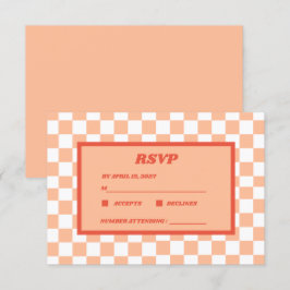 Cartão RSVP Peach Fuzz Red Checkered Gingham Patterno