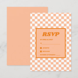 Cartão RSVP Peach Fuzz Red Checkered Gingham Patterno