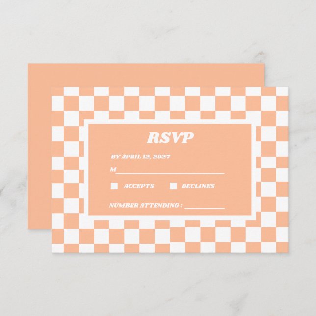 Cartão RSVP Peach Fuzz White Checkered Gingham Patterno (Frente/Verso)