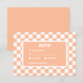 Cartão RSVP Peach Fuzz White Checkered Gingham Patterno
