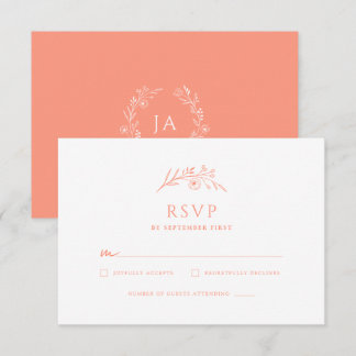 Cartão RSVP Peach Monograma Wedding