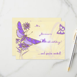 Cartão RSVP Peach Purple Butterfly Invitation Card