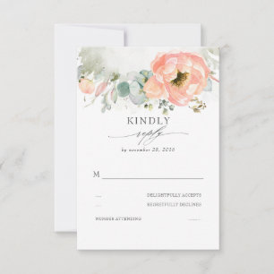 Cartão RSVP Peach Watercolor Flower Elegant Boho Wedding