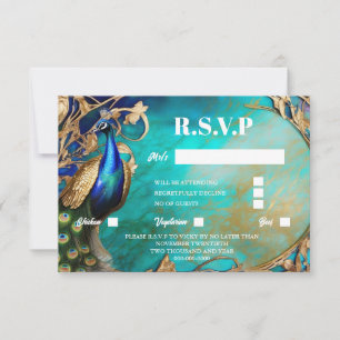 Cartão RSVP Peacock bird elegante em gibi de fundo de teia mar