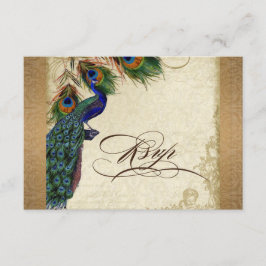 Cartão RSVP Peacock & Feather Vintage Dourado Olhar, Cabeça