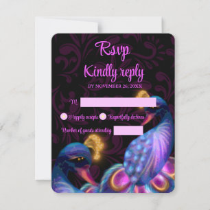 Cartão RSVP Peacock Jewel Tones Casando Floral Moody Purple