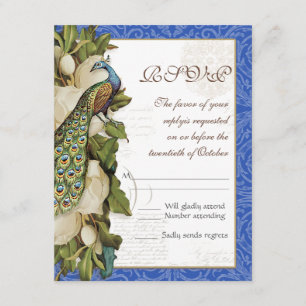 Cartão RSVP Peacock Magnolia Floral Swirl Casamento tema damas