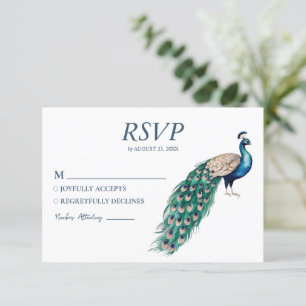 Cartão RSVP Peacock Modern Trendy Watercolor