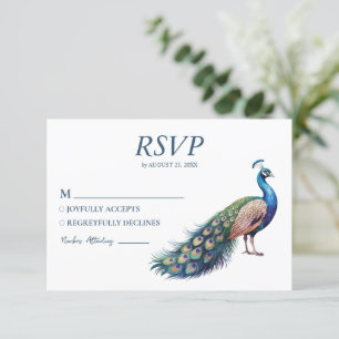 Cartão RSVP Peacock Modern Trendy Watercolor