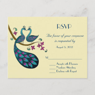 Cartão RSVP Peacock RSVP, marfim