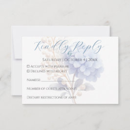 Cartão RSVP Pearl Hydrangea Blue Waterercolor Casamento Românt