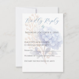 Cartão RSVP Pearl Hydrangea Blue Waterercolor Casamento Românt