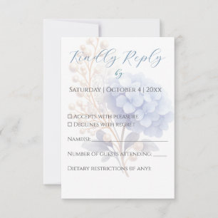 Cartão RSVP Pearl Hydrangea Blue Waterercolor Casamento Românt