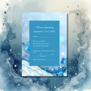 Cartão RSVP Pearlescente de Abstrato de Aquarela Azul Luxurist