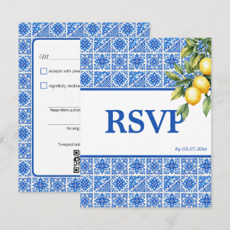 Cartão RSVP 🌈 Pedido de música + QR code Azul & Limone Roman