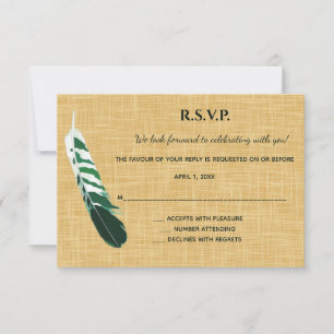 Cartão RSVP Pena Verde Editável em Lino