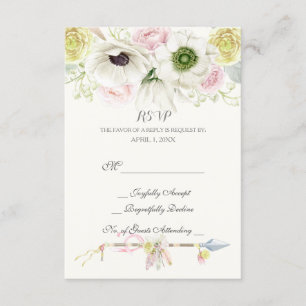Cartão RSVP Penas de Flexas de Aquarela Floral Boho Tribal