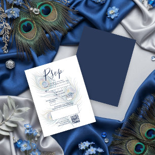 Cartão RSVP Penas de Pavão de Casamento em Aquarela Etérea TLW