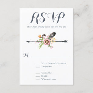 Cartão RSVP Penas e setas de flores selvagens