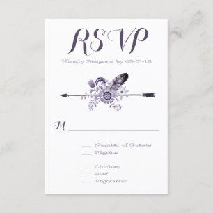 Cartão RSVP Penas e setas roxas de flores silvestres