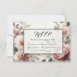 Cartão RSVP Peônia Floral Suave e Serenada Rosa