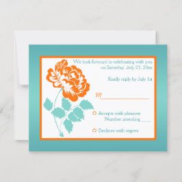 Cartão RSVP Peônia Laranja com Cartão-Resposta Turquesa