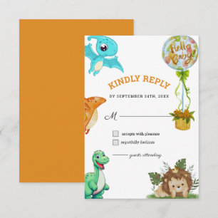 Cartão RSVP Pequeno Chá de fraldas Dino Bonito