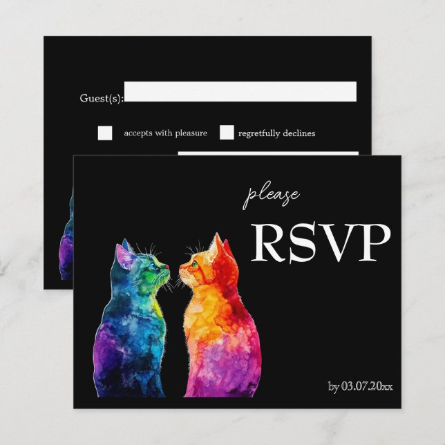 Cartão RSVP 🌈  Perfeitamente Seu: Um Amor Arco-Íris orçamento (Frente/Verso)