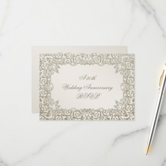 Cartão RSVP Pérola Elegante 30º Aniversário de Casamento (Frente/Verso In Situ)