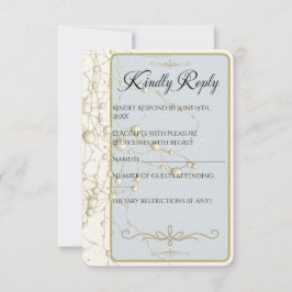 Cartão RSVP Pérola Elegante Dourado Casamento Rômantico Pérola