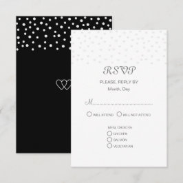 Cartão RSVP Pérolas Chic em Casamento Preto e Branco