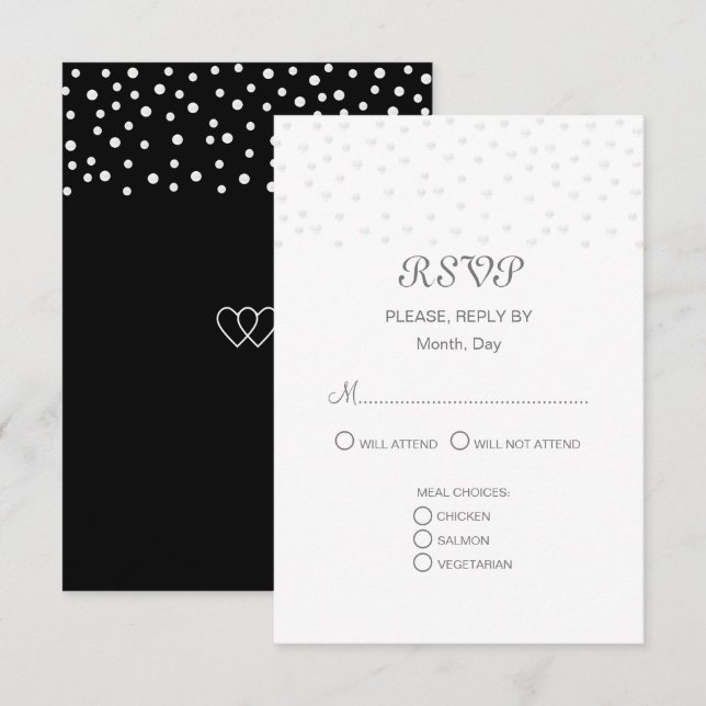 Cartão RSVP Pérolas Chic no Casamento Preto e Branco (Frente/Verso)