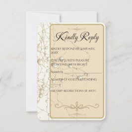Cartão RSVP Pérolas Douradas de Pérola Elegante Casamento Româ