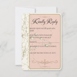 Cartão RSVP Pérolas Douradas de Pérola Elegante Casamento Româ