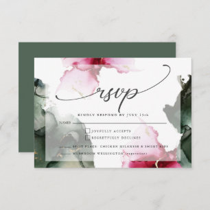 Cartão RSVP Personalizar2 Crimson e Sage Green Watercolor