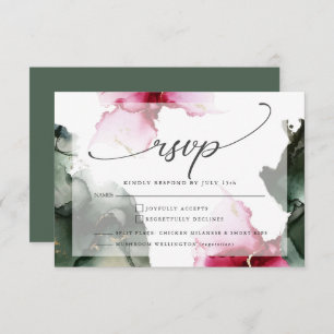 Cartão RSVP Personalizar3 Crimson e Sage Green Watercolor