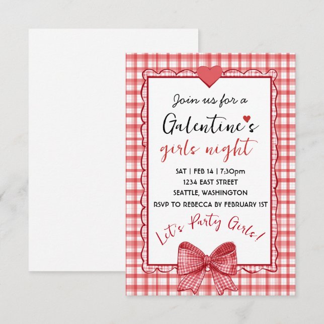 Cartão RSVP Personalized Galentines Girls Night Invitation (Frente/Verso)