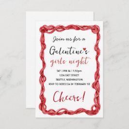 Cartão RSVP Personalized Galentines Red Party Invitation